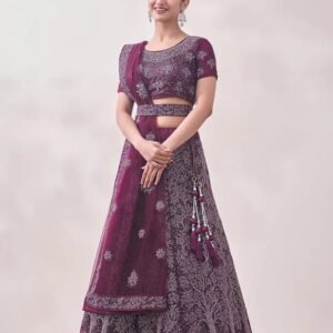 Wine Majesty Embroidered Lehenga Choli Set