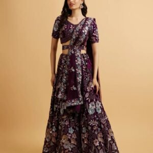 Plum Royale Floral Embroidered Lehenga Choli