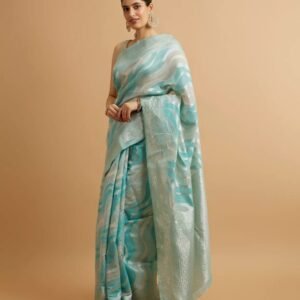 Radiant Meadow Green Silk Saree with Zari Accents