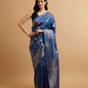 Royal Blue Silk Saree with Golden Zari Motifs