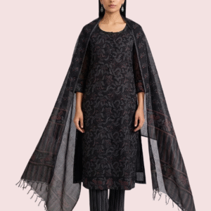 Black Cotton Suit Set with Round Neckline