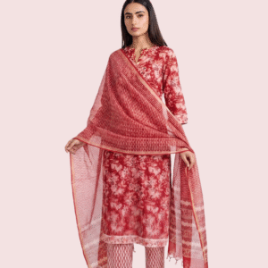 Red Colored Kota Doria Suit Set