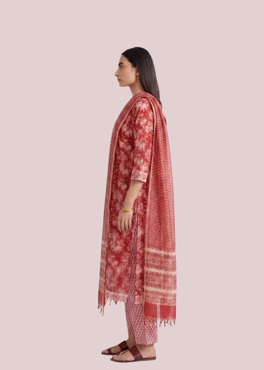 Red Colored Kota Doria Suit Set - Image 3