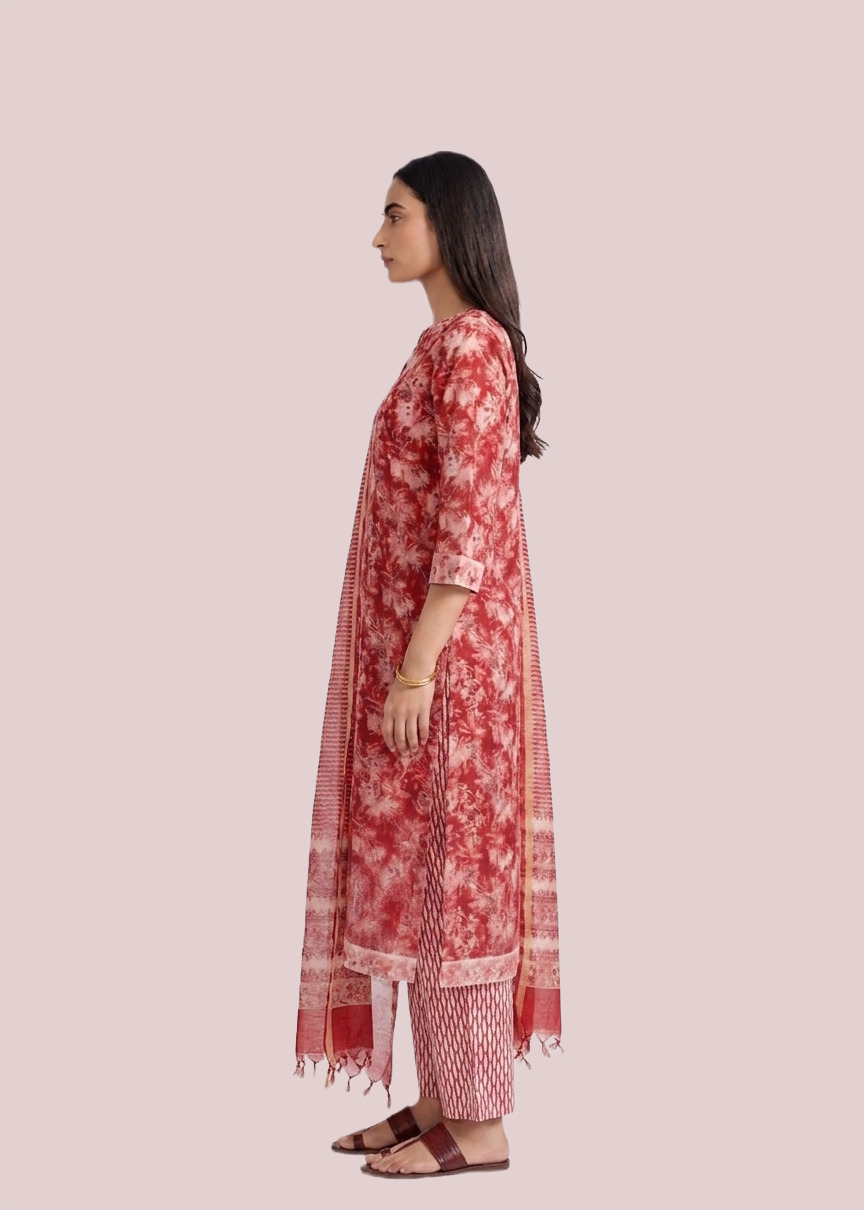 Red Colored Kota Doria Suit Set - Image 2