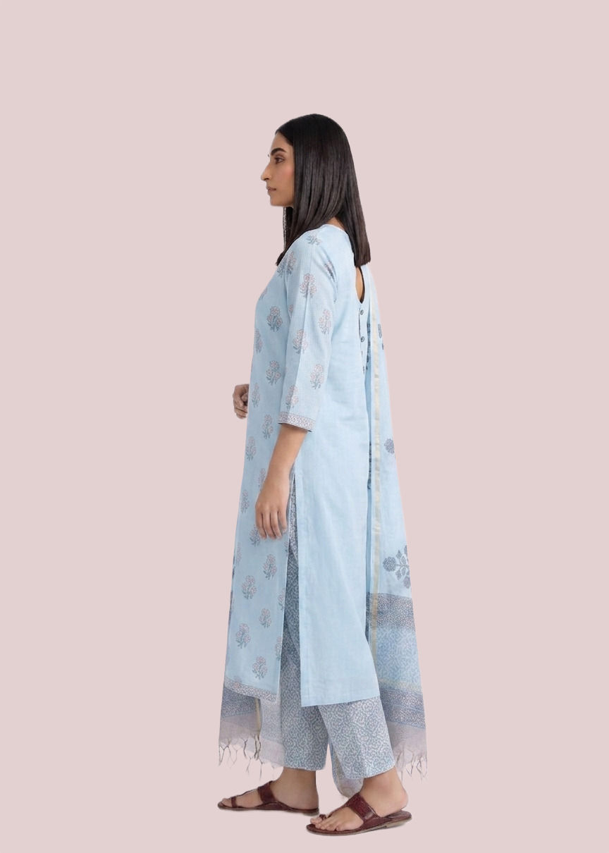 Floral Suit Set with Sky Blue Color - Image 2