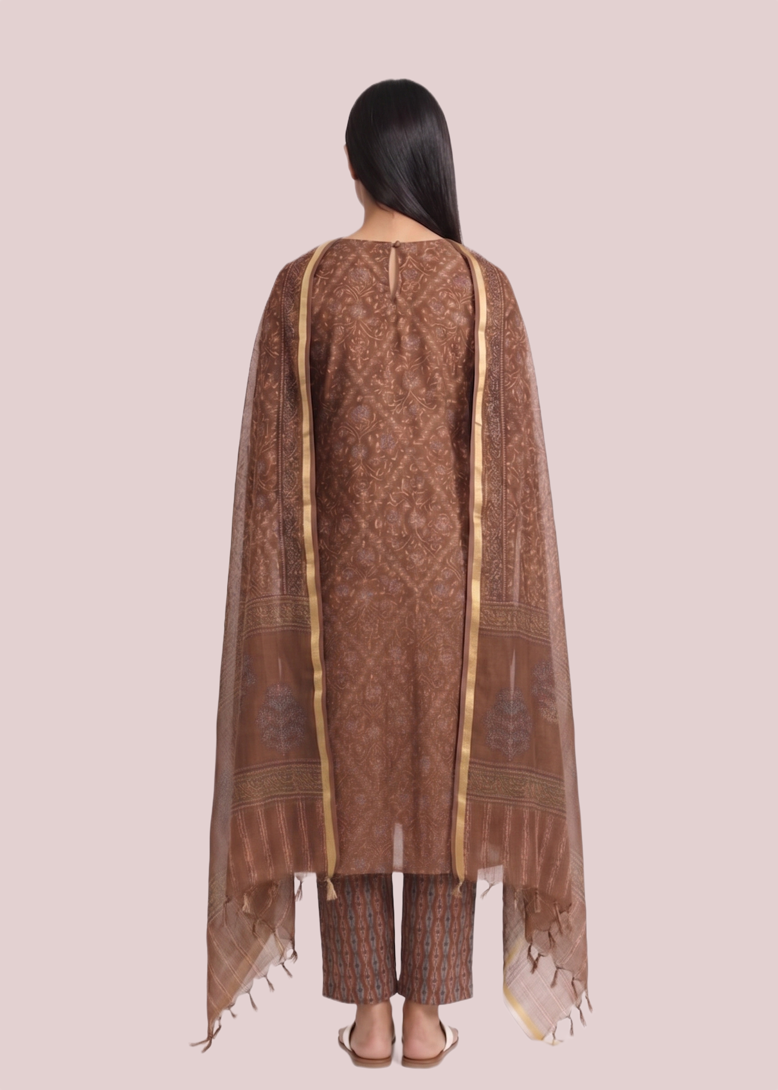 Lightweight Brown Kota Doria Suit Set - Image 2