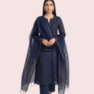 Regular Navy Blue Cotton Suit Set