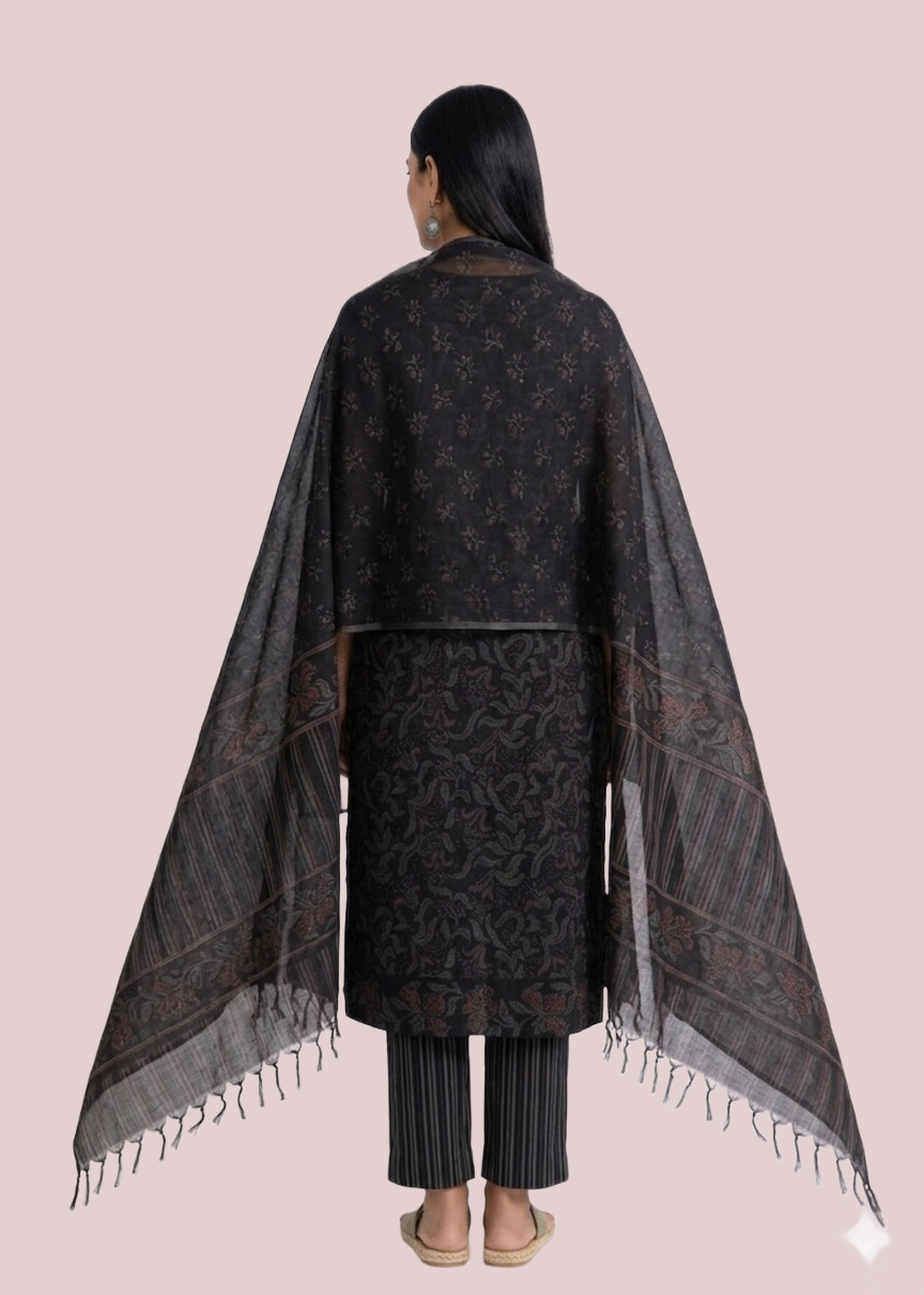 Black Cotton Suit Set with Round Neckline - Image 2