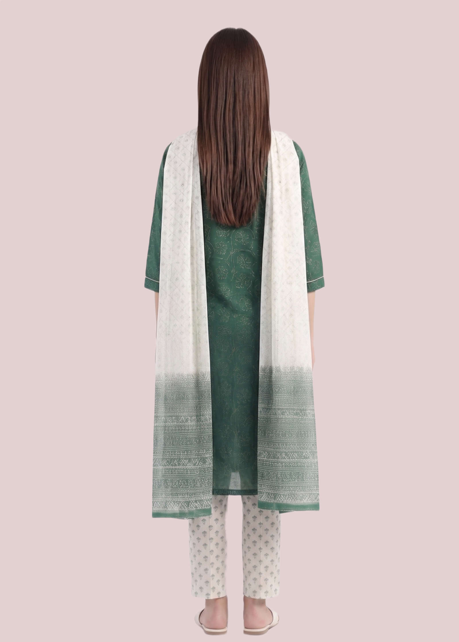 Green Colored Kota Doria Suit Set - Image 2